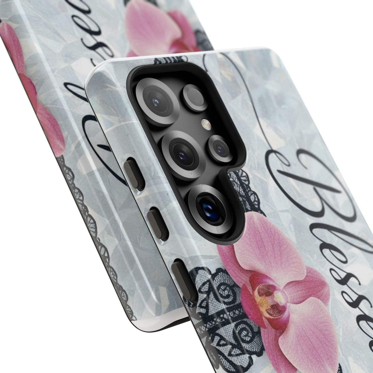 Blessed Pink Orchid Tough Phone Case — Floral Lace Protective Cover