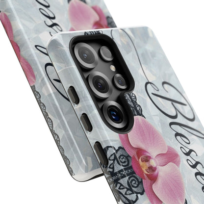 Blessed Pink Orchid Tough Phone Case — Floral Lace Protective Cover