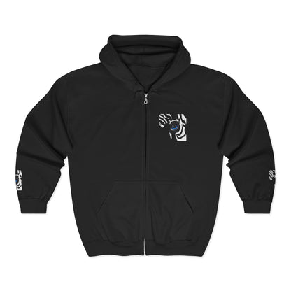 Zebra Eye Zip Hoodie — Minimal Animal Print Full-Zip Sweatshirt