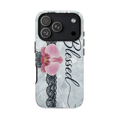 Blessed Pink Orchid Tough Phone Case — Floral Lace Protective Cover