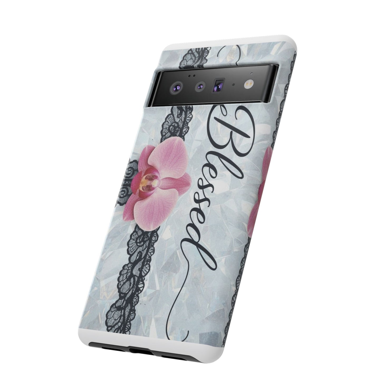 Blessed Pink Orchid Tough Phone Case — Floral Lace Protective Cover