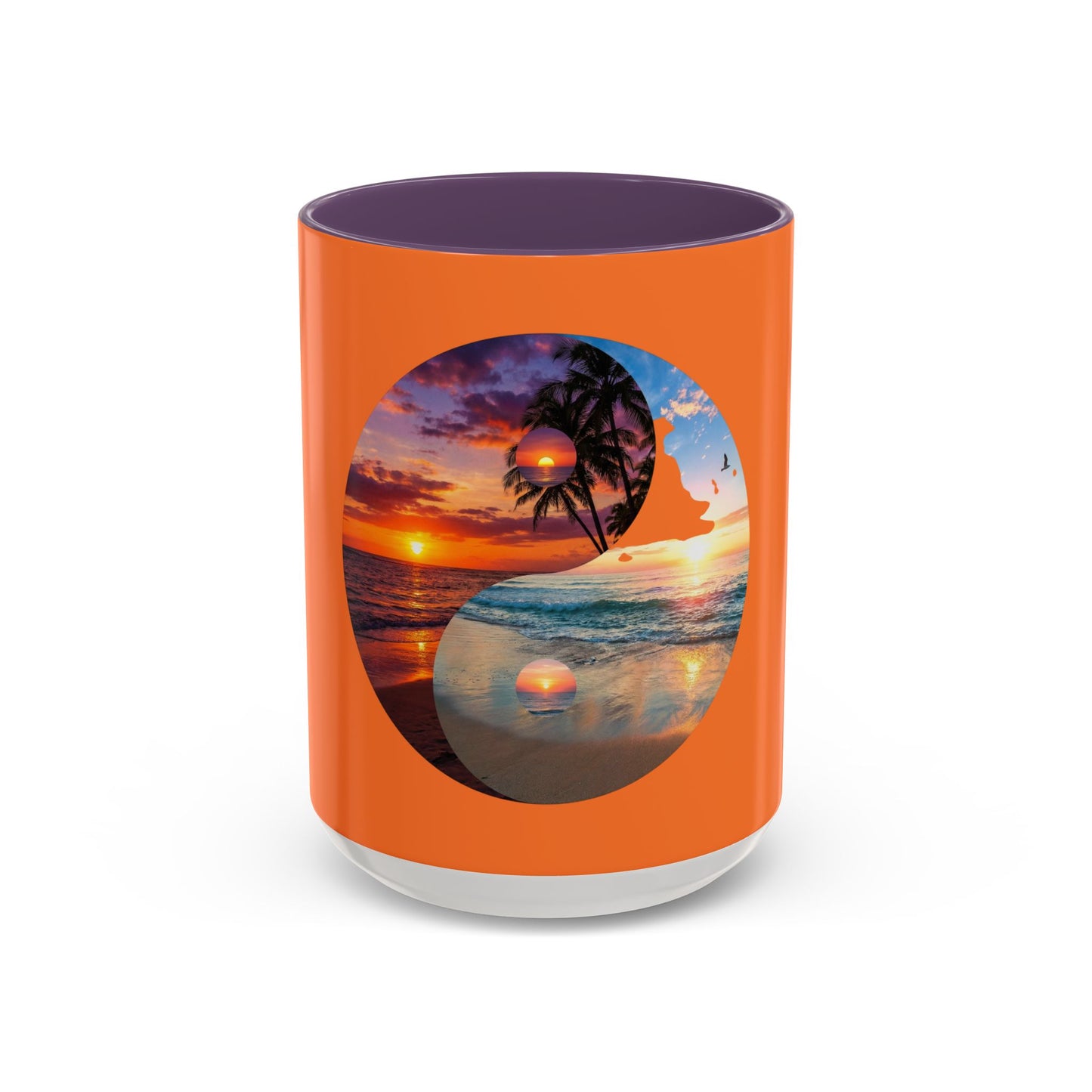 Sunset Yin Yang Beach Mug — Tropical Palm Sunrise Coffee Cup (11/15oz)