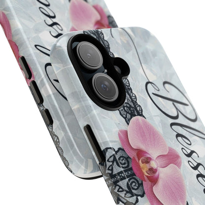 Blessed Pink Orchid Tough Phone Case — Floral Lace Protective Cover