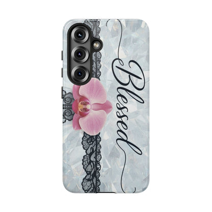 Blessed Pink Orchid Tough Phone Case — Floral Lace Protective Cover