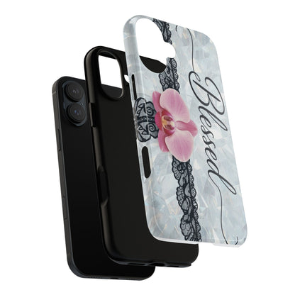 Blessed Pink Orchid Tough Phone Case — Floral Lace Protective Cover