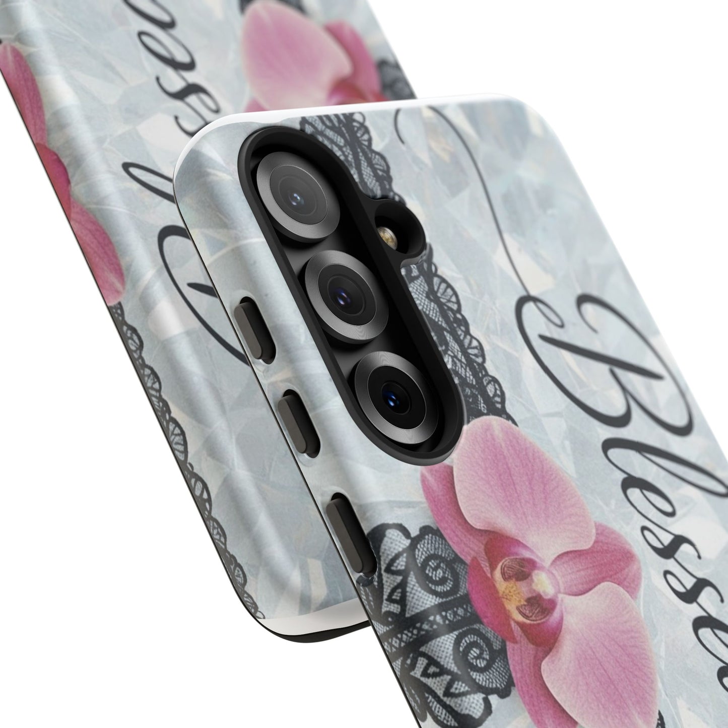 Blessed Pink Orchid Tough Phone Case — Floral Lace Protective Cover