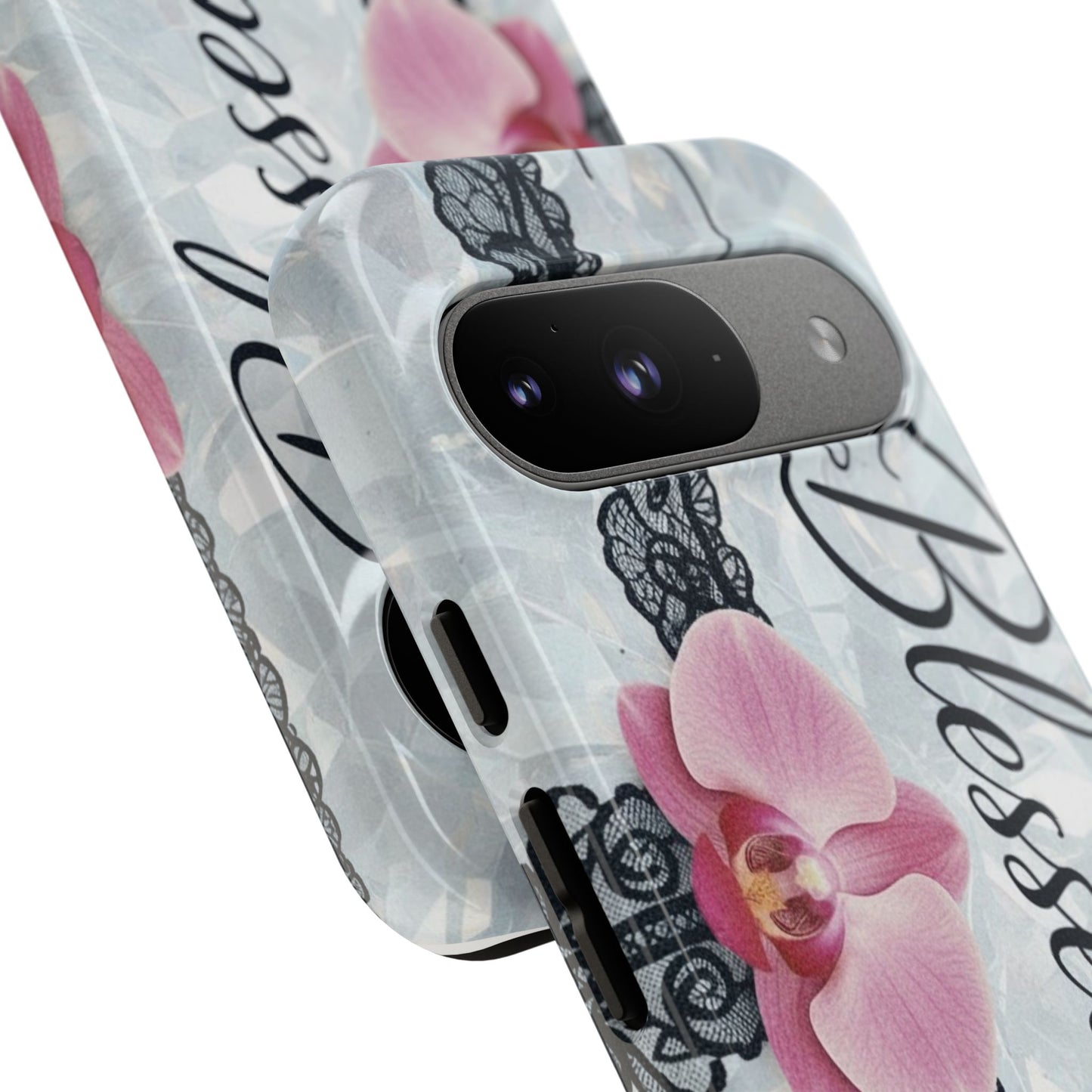 Blessed Pink Orchid Tough Phone Case — Floral Lace Protective Cover