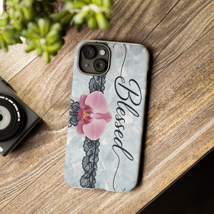 Blessed Pink Orchid Tough Phone Case — Floral Lace Protective Cover