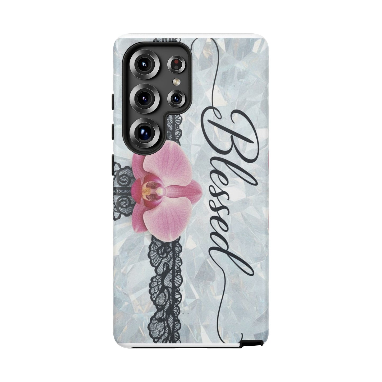 Blessed Pink Orchid Tough Phone Case — Floral Lace Protective Cover