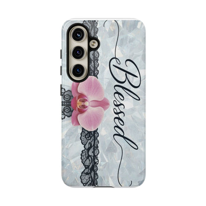 Blessed Pink Orchid Tough Phone Case — Floral Lace Protective Cover