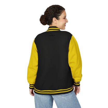 Tiger Eye Letterman Jacket — Red & White Varsity Jacket with Blue Tiger Eye Patch