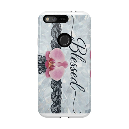 Blessed Pink Orchid Tough Phone Case — Floral Lace Protective Cover