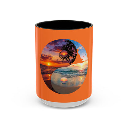 Sunset Yin Yang Beach Mug — Tropical Palm Sunrise Coffee Cup (11/15oz)