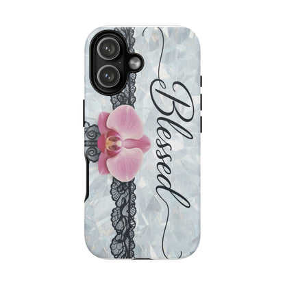 Blessed Pink Orchid Tough Phone Case — Floral Lace Protective Cover