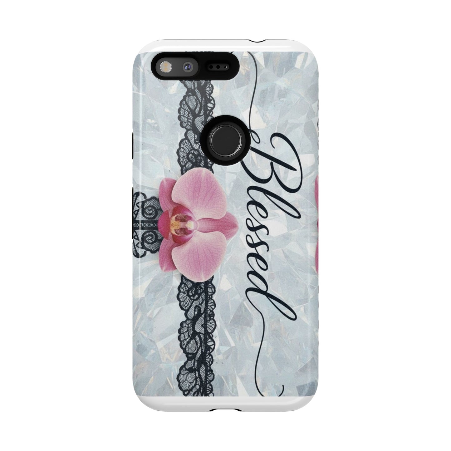 Blessed Pink Orchid Tough Phone Case — Floral Lace Protective Cover