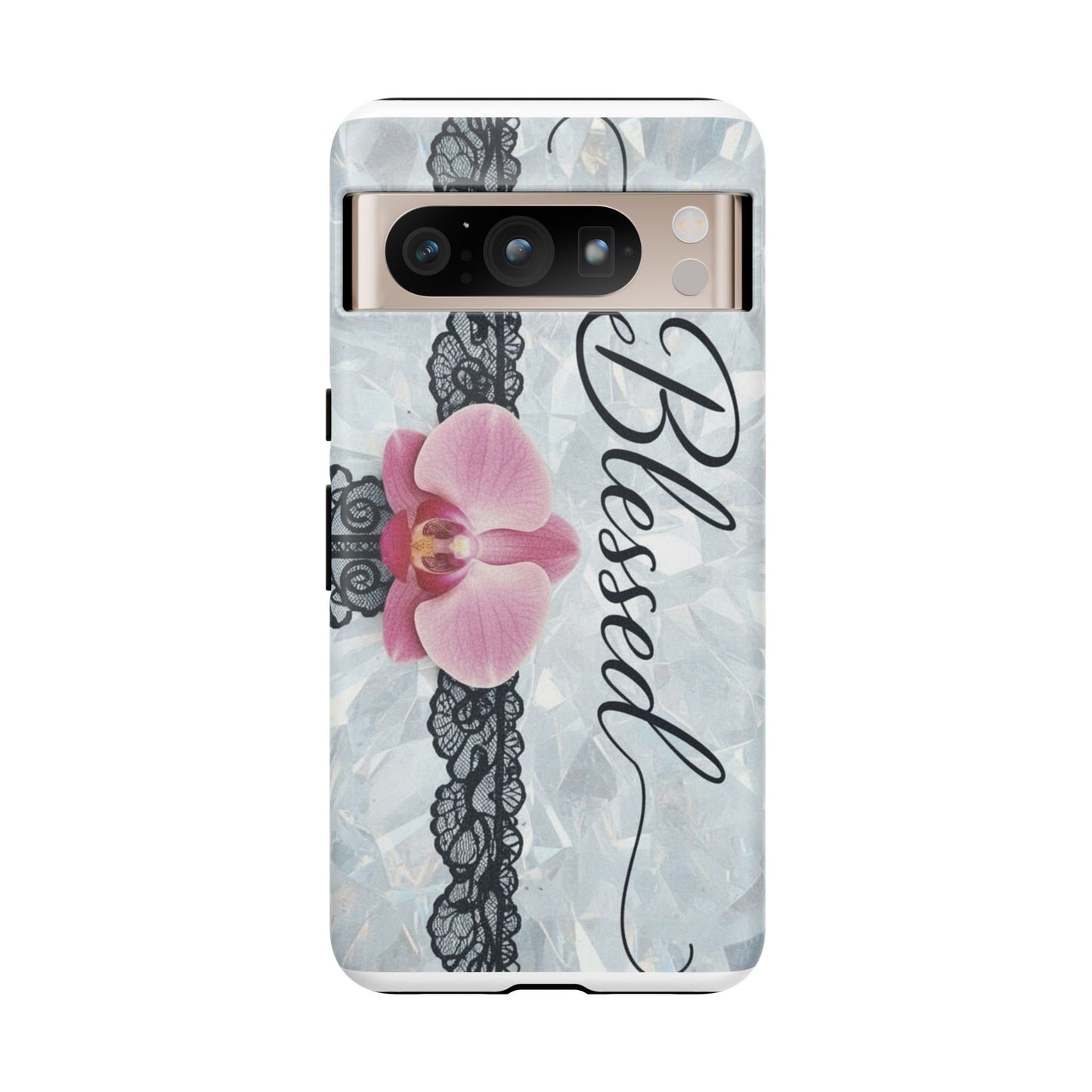Blessed Pink Orchid Tough Phone Case — Floral Lace Protective Cover