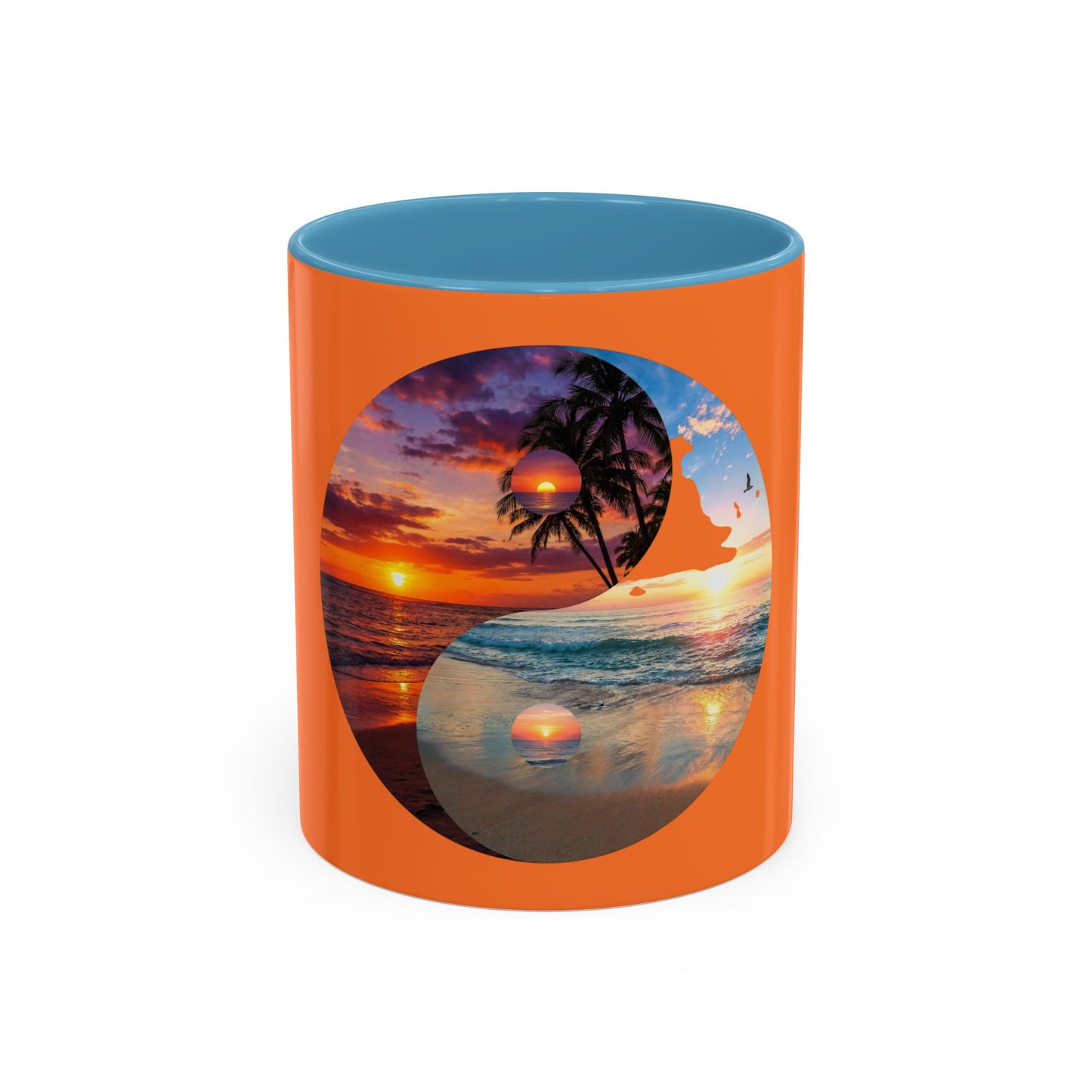 Sunset Yin Yang Beach Mug — Tropical Palm Sunrise Coffee Cup (11/15oz)