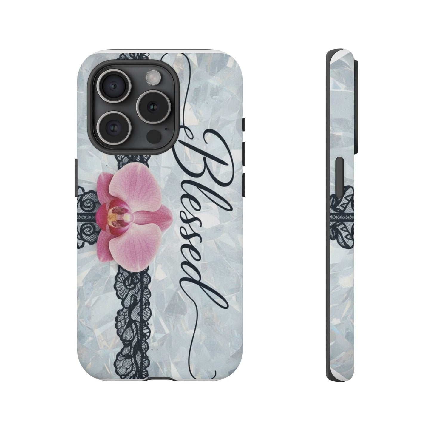 Blessed Pink Orchid Tough Phone Case — Floral Lace Protective Cover
