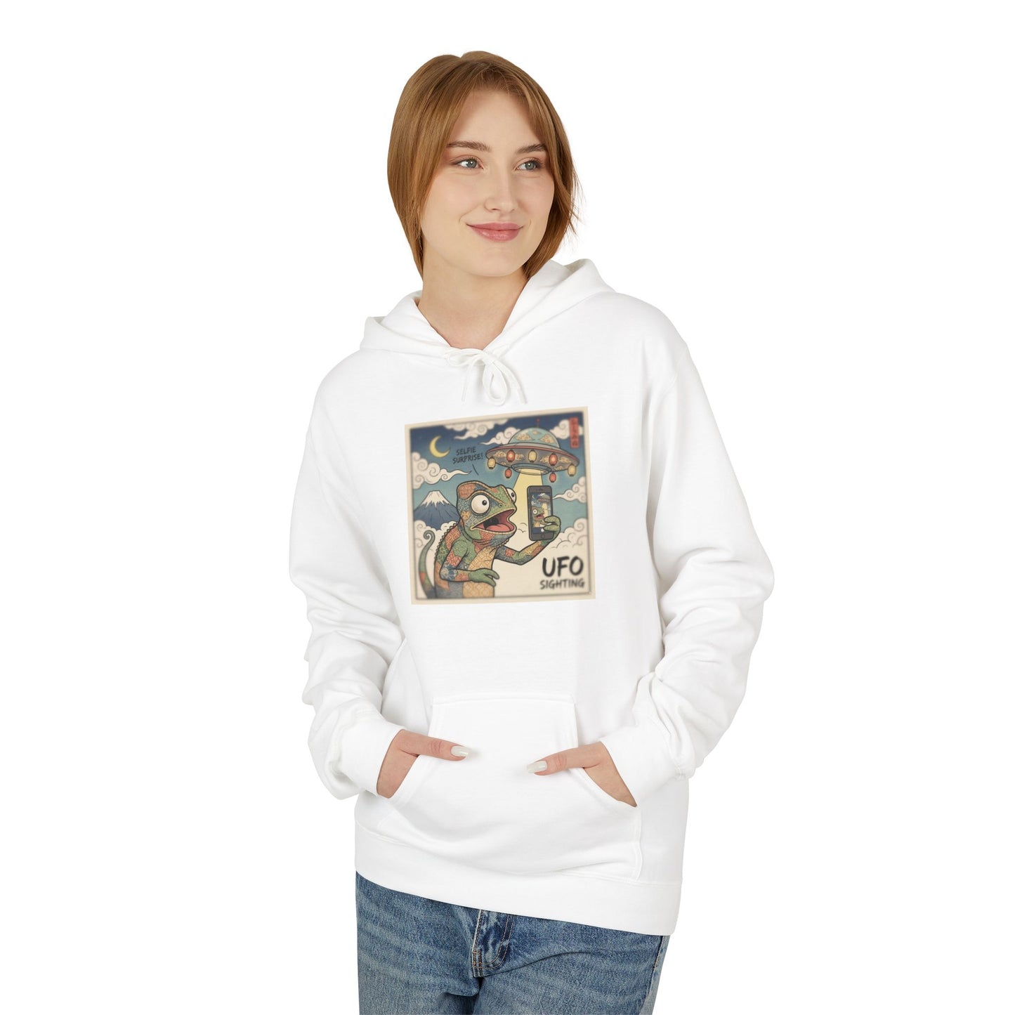 UFO Surfing Hoodie — Retro Alien Surfing Graphic Pullover