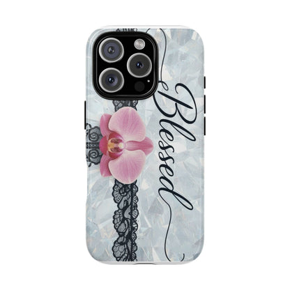 Blessed Pink Orchid Tough Phone Case — Floral Lace Protective Cover