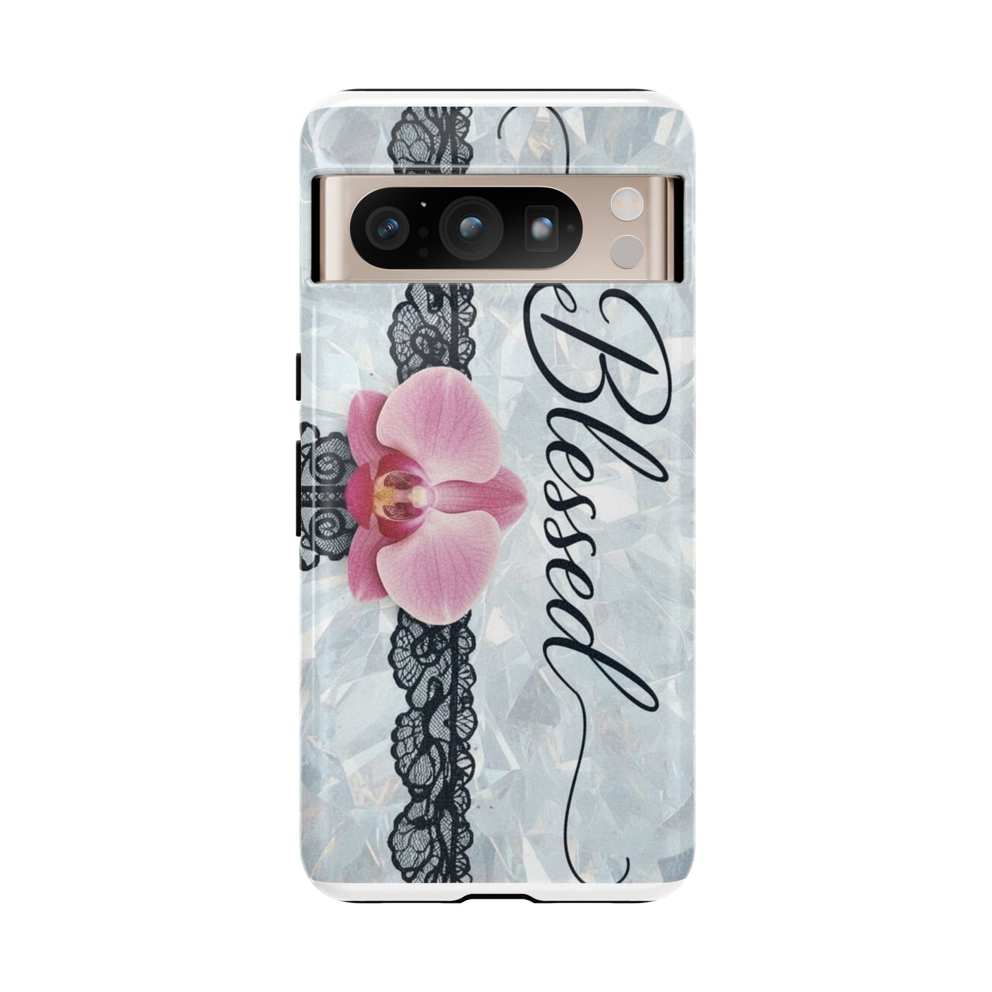 Blessed Pink Orchid Tough Phone Case — Floral Lace Protective Cover