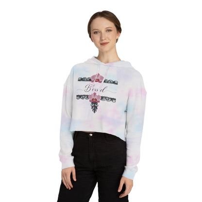 Blessed Floral Cropped Hoodie — Women’s Pink Orchid Hooded Sweatshirt