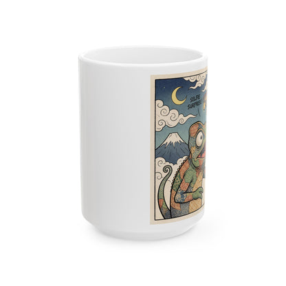 UFO Selfie Ceramic Mug — Funny Chameleon UFO Sighting Coffee Cup (11oz, 15oz)