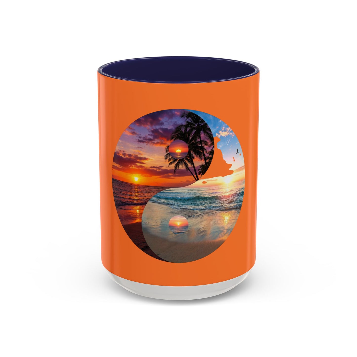 Sunset Yin Yang Beach Mug — Tropical Palm Sunrise Coffee Cup (11/15oz)