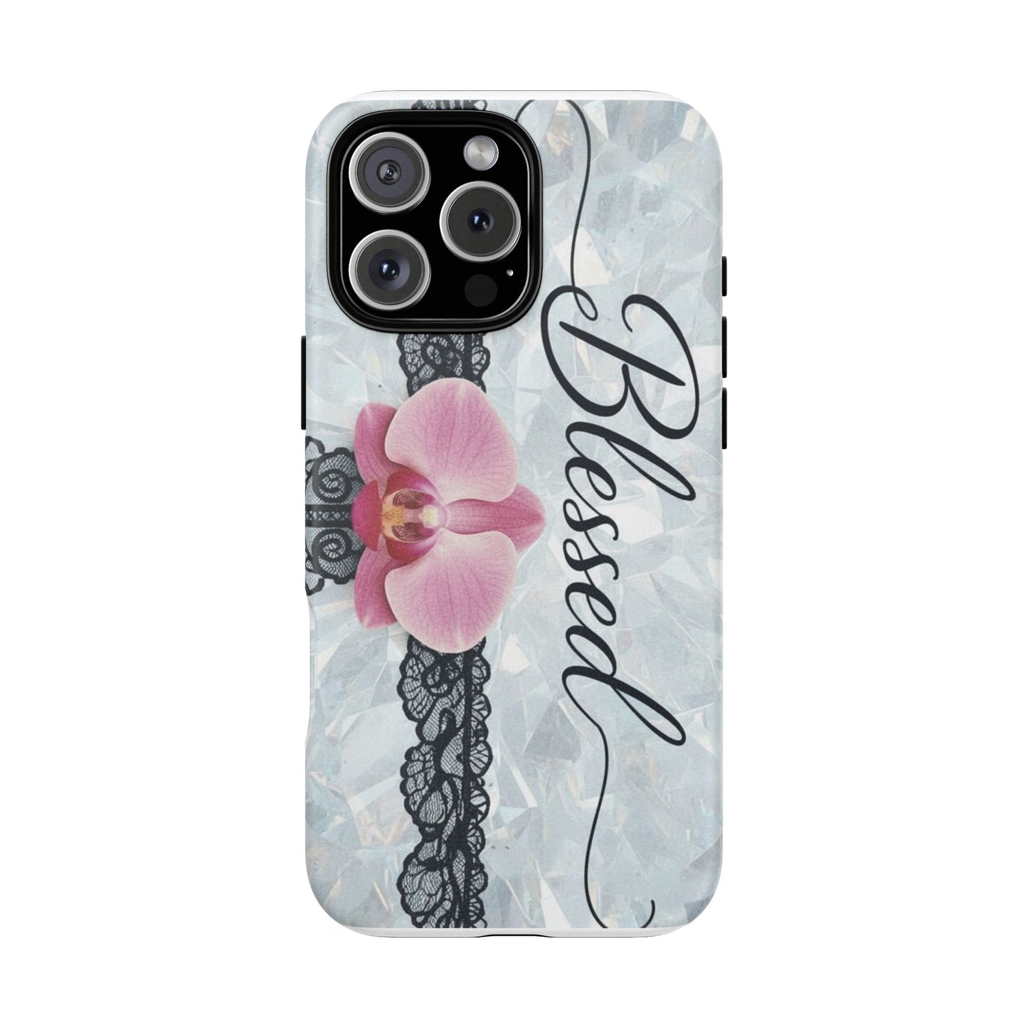 Blessed Pink Orchid Tough Phone Case — Floral Lace Protective Cover