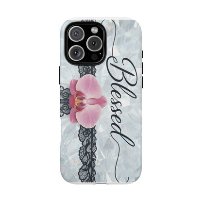 Blessed Pink Orchid Tough Phone Case — Floral Lace Protective Cover
