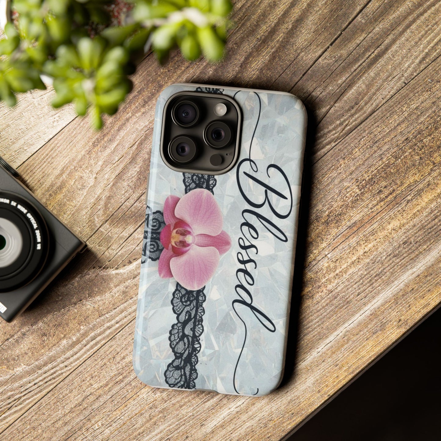 Blessed Pink Orchid Tough Phone Case — Floral Lace Protective Cover