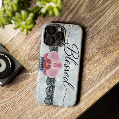 Blessed Pink Orchid Tough Phone Case — Floral Lace Protective Cover