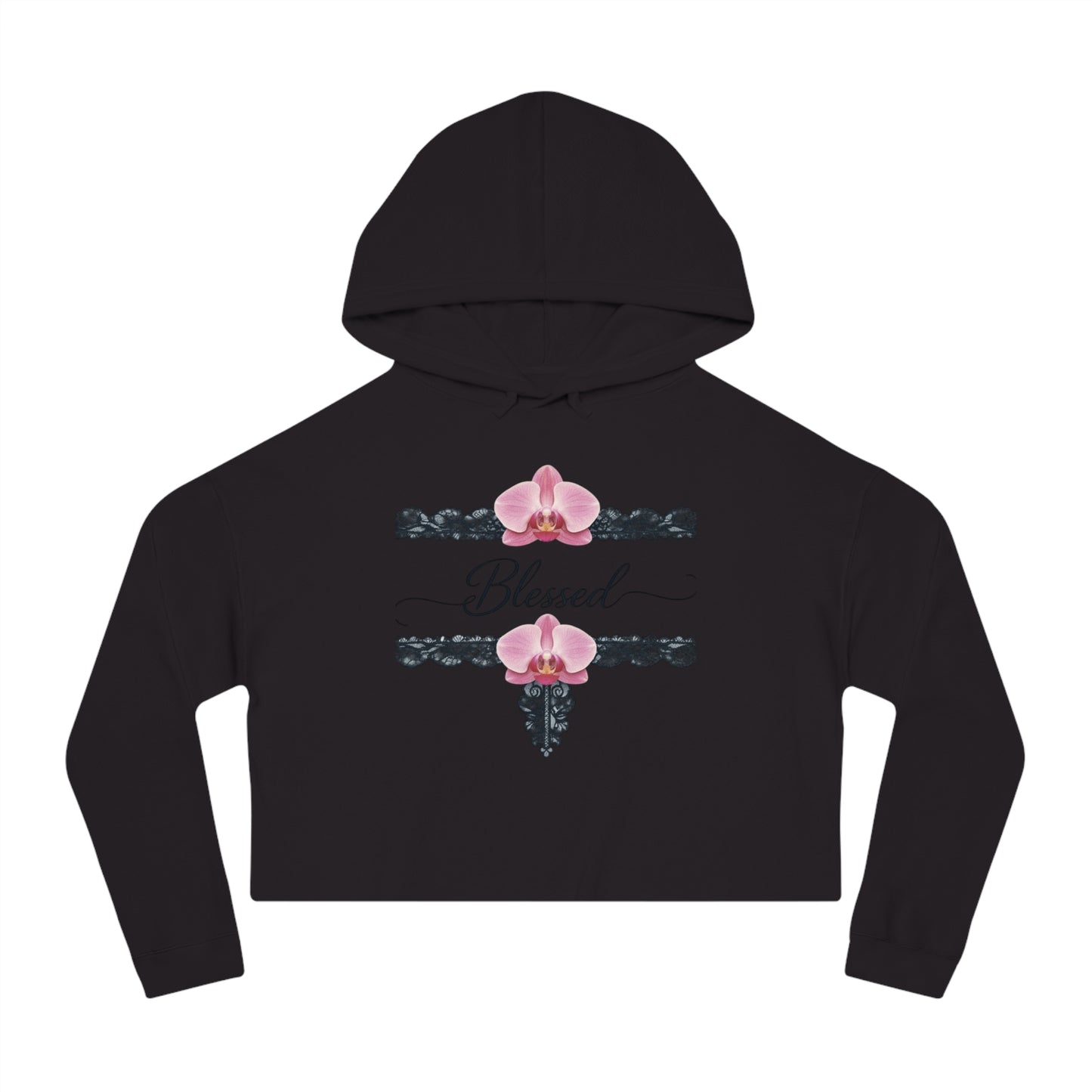 Blessed Floral Cropped Hoodie — Women’s Pink Orchid Hooded Sweatshirt