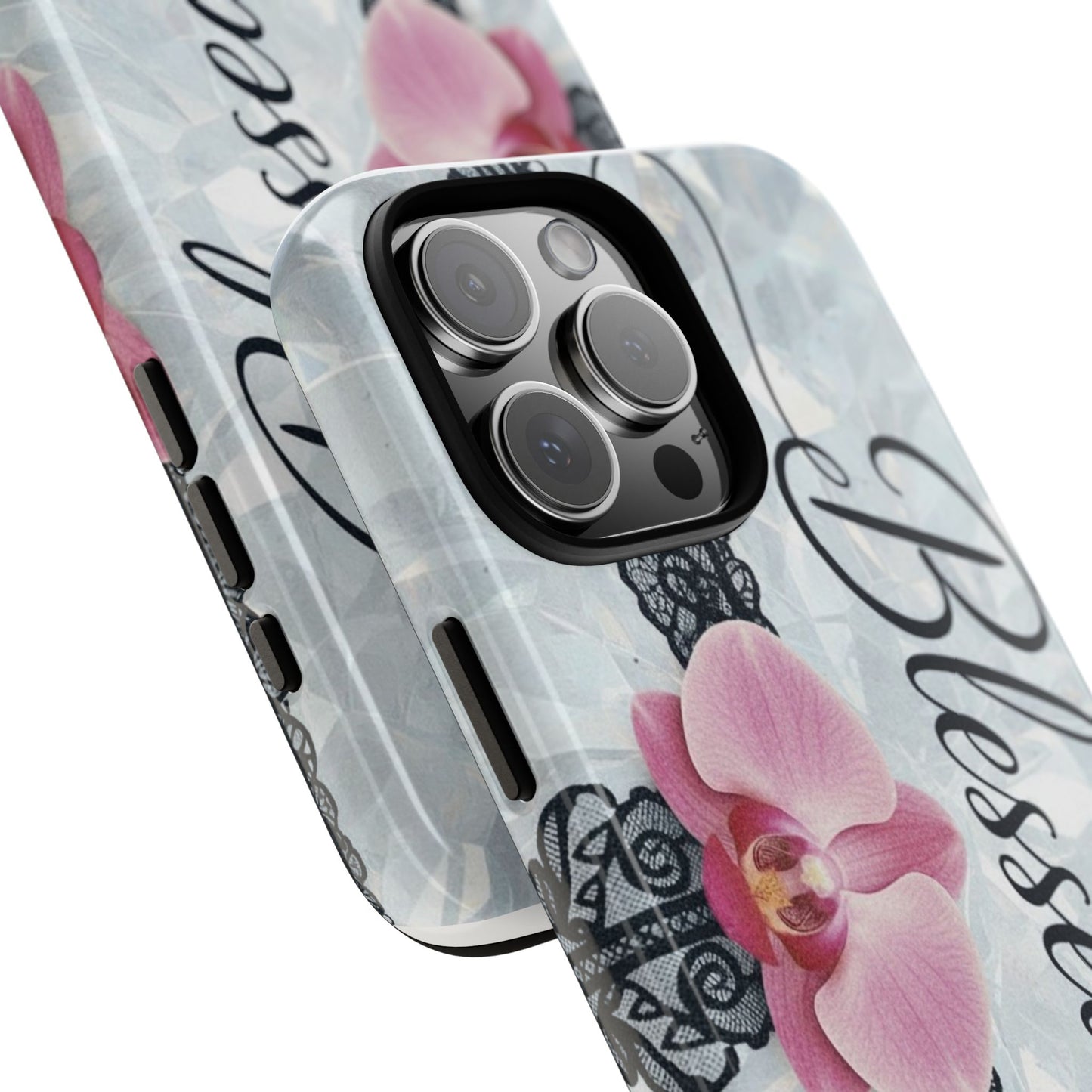 Blessed Pink Orchid Tough Phone Case — Floral Lace Protective Cover