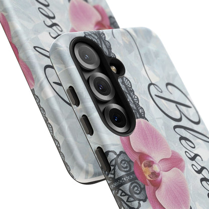 Blessed Pink Orchid Tough Phone Case — Floral Lace Protective Cover