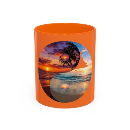 Sunset Yin Yang Beach Mug — Tropical Palm Sunrise Coffee Cup (11/15oz)