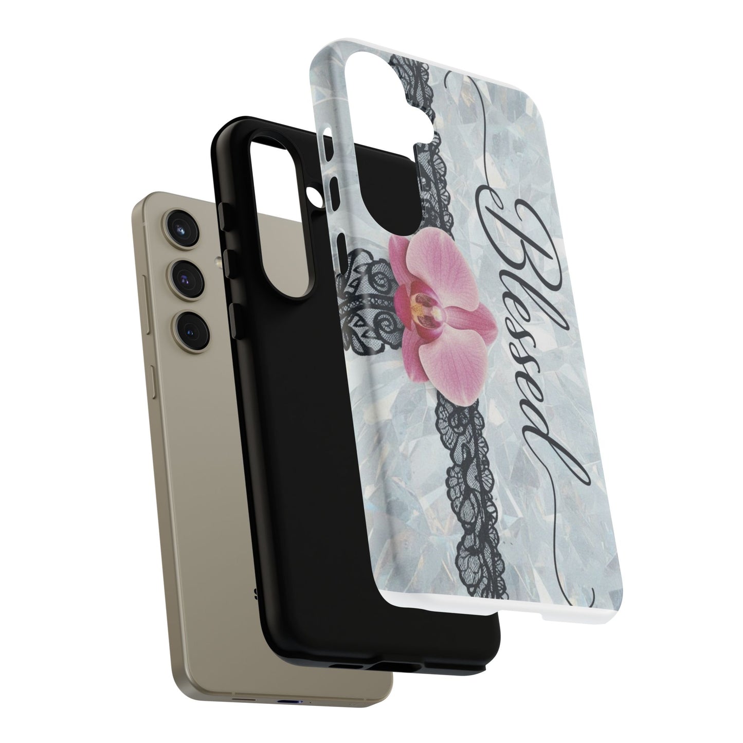 Blessed Pink Orchid Tough Phone Case — Floral Lace Protective Cover