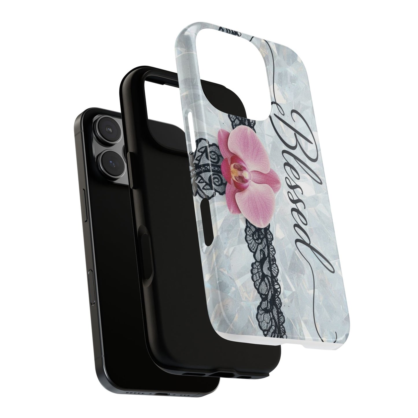 Blessed Pink Orchid Tough Phone Case — Floral Lace Protective Cover
