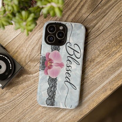 Blessed Pink Orchid Tough Phone Case — Floral Lace Protective Cover