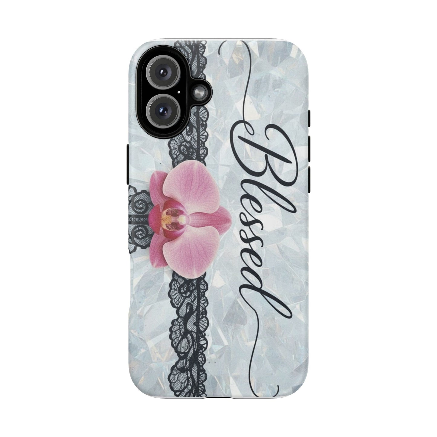 Blessed Pink Orchid Tough Phone Case — Floral Lace Protective Cover