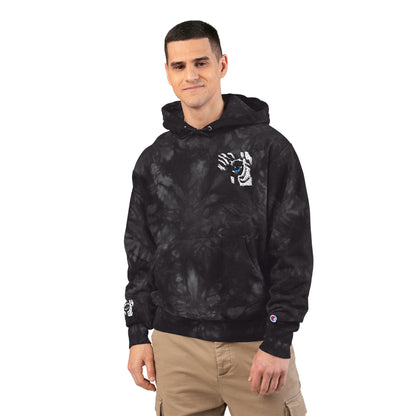 Tie-Dye Embroidered Hoodie — Black Swirl Champion Style