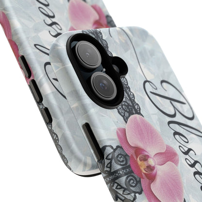 Blessed Pink Orchid Tough Phone Case — Floral Lace Protective Cover