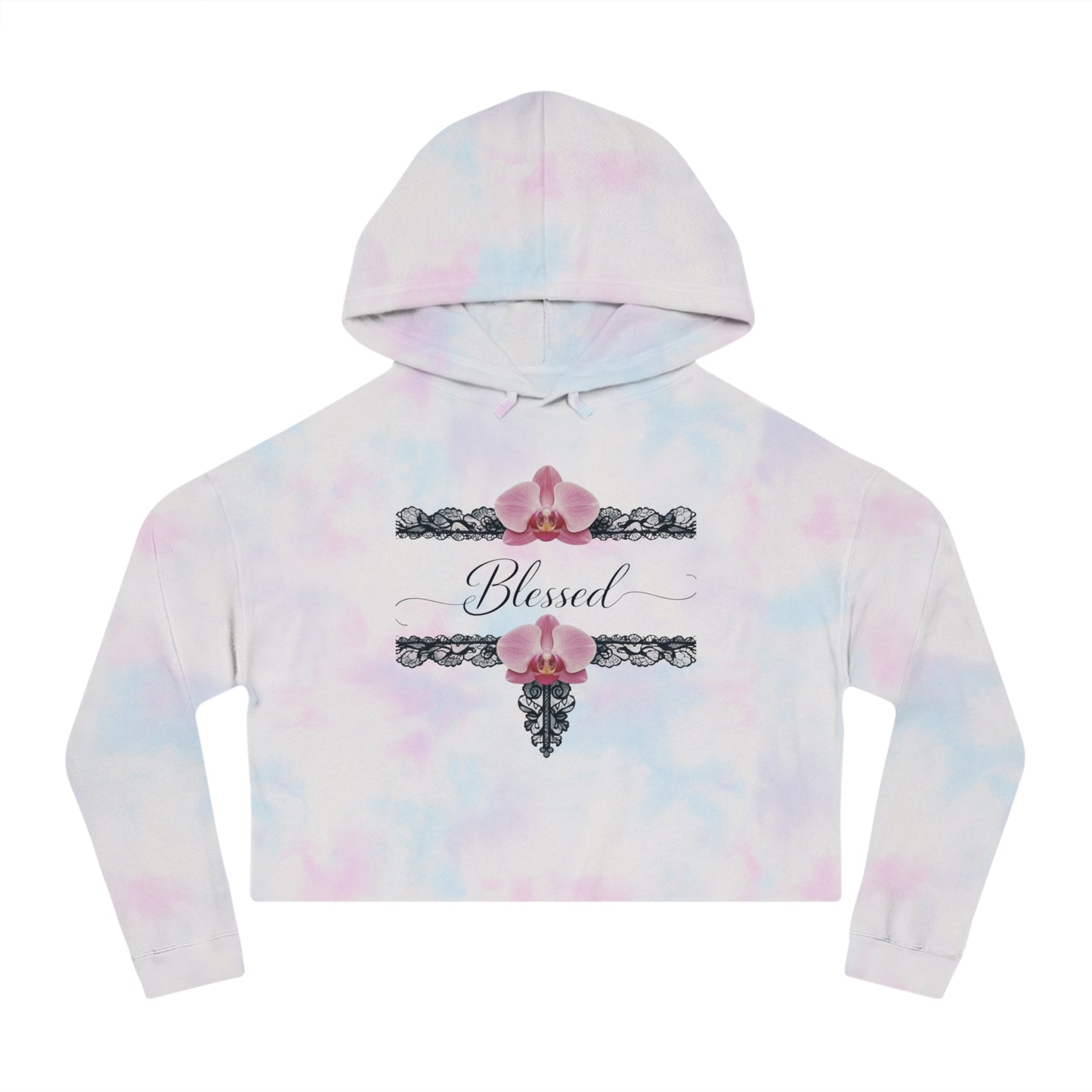 Blessed Floral Cropped Hoodie — Women’s Pink Orchid Hooded Sweatshirt