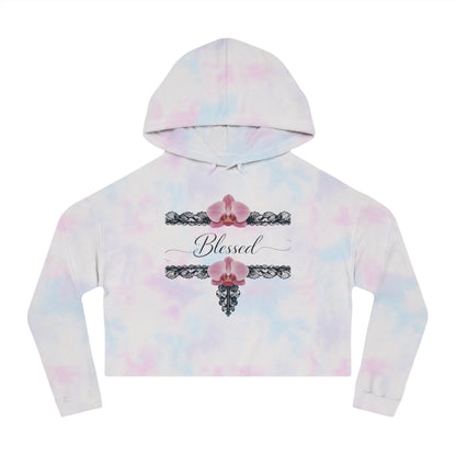 Blessed Floral Cropped Hoodie — Women’s Pink Orchid Hooded Sweatshirt