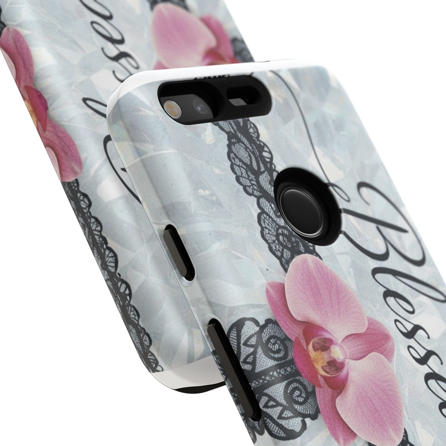 Blessed Pink Orchid Tough Phone Case — Floral Lace Protective Cover