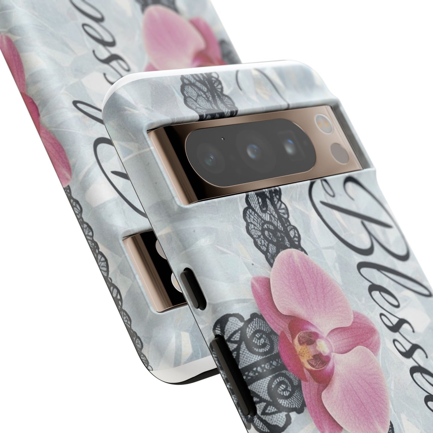 Blessed Pink Orchid Tough Phone Case — Floral Lace Protective Cover