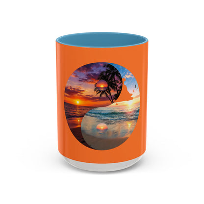 Sunset Yin Yang Beach Mug — Tropical Palm Sunrise Coffee Cup (11/15oz)