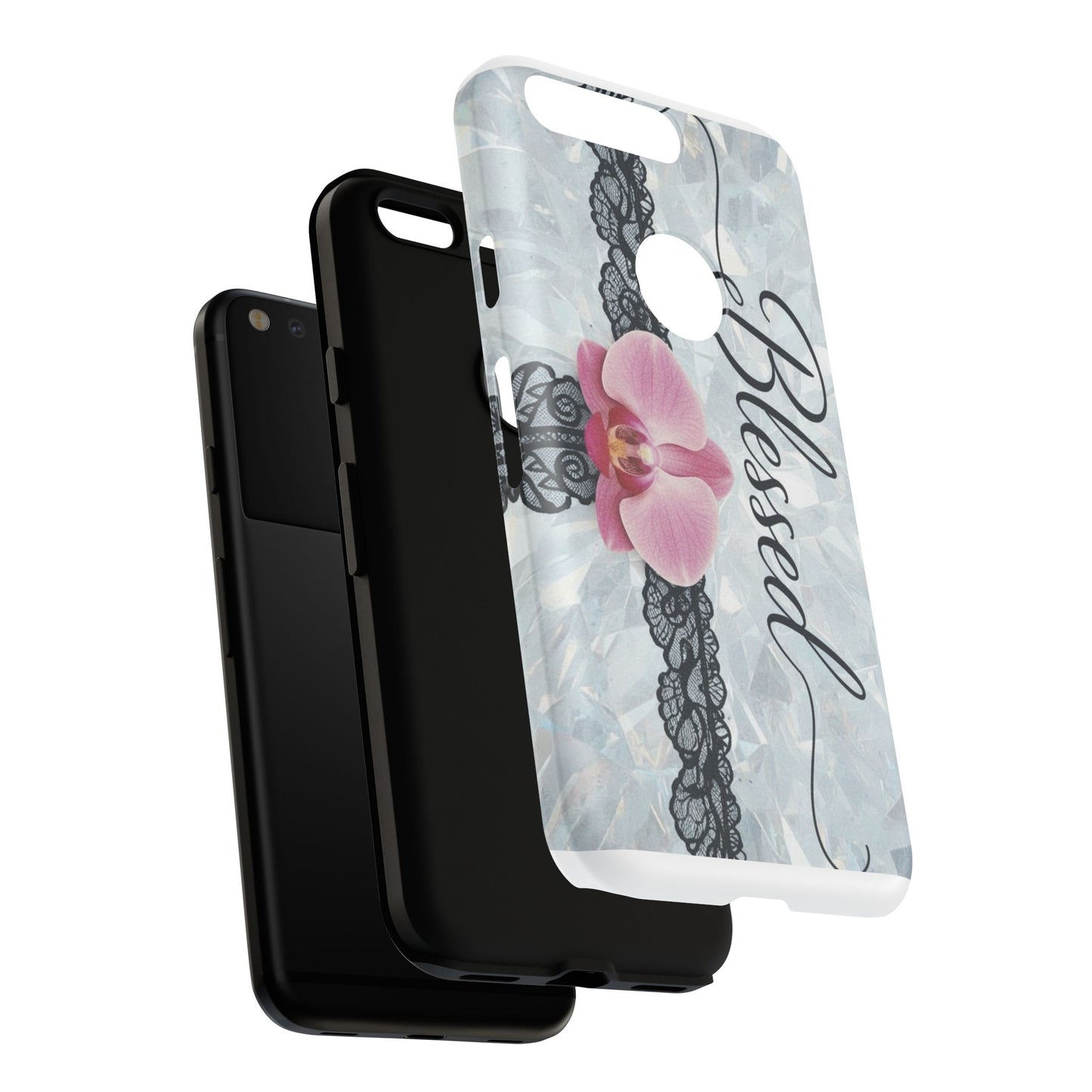 Blessed Pink Orchid Tough Phone Case — Floral Lace Protective Cover