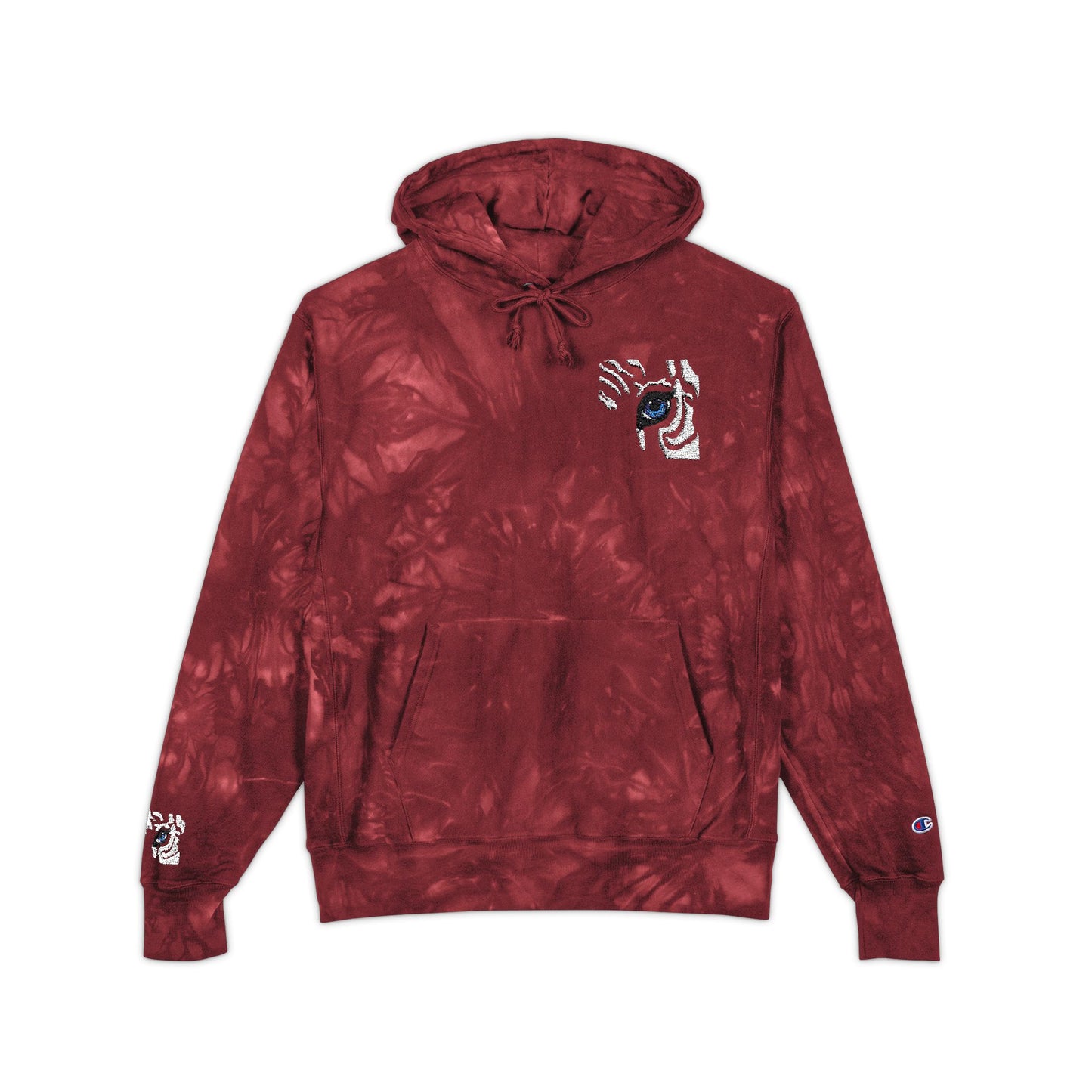 Tie-Dye Embroidered Hoodie — Black Swirl Champion Style