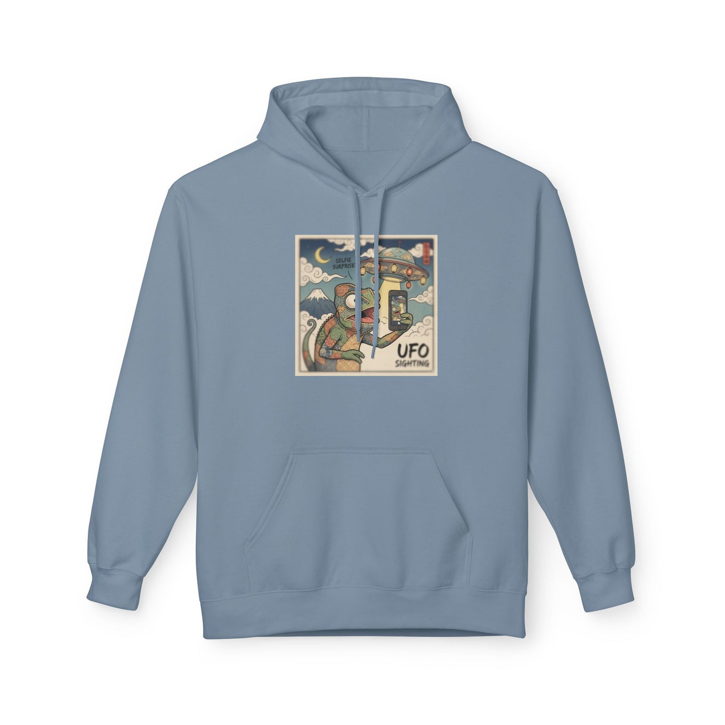 UFO Surfing Hoodie — Retro Alien Surfing Graphic Pullover